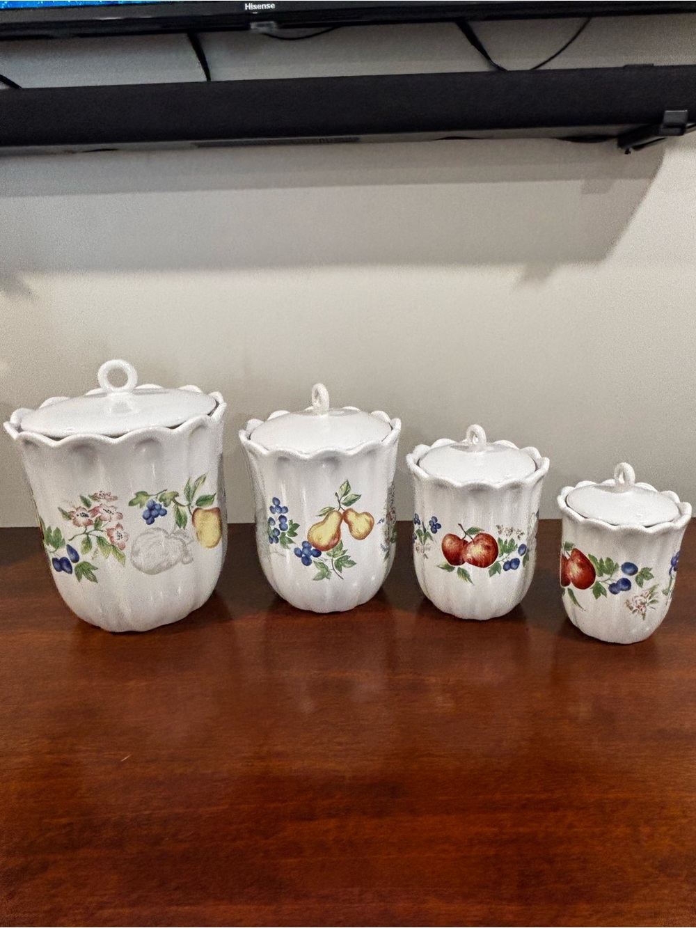 White Ceramic Fruit-Pattern Food Storage Canister Set